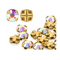 Preciosa Maxima Crystal AB Rose Montee sew-on crystals in gold settings, front and back views
