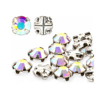 Preciosa Maxima Crystal AB Rose Montee sew-on crystals in silver settings, front and back views