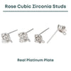 Rose Shaped Cubic Zirconia Stud Posts in Real Platinum Plate - The Argus Collection