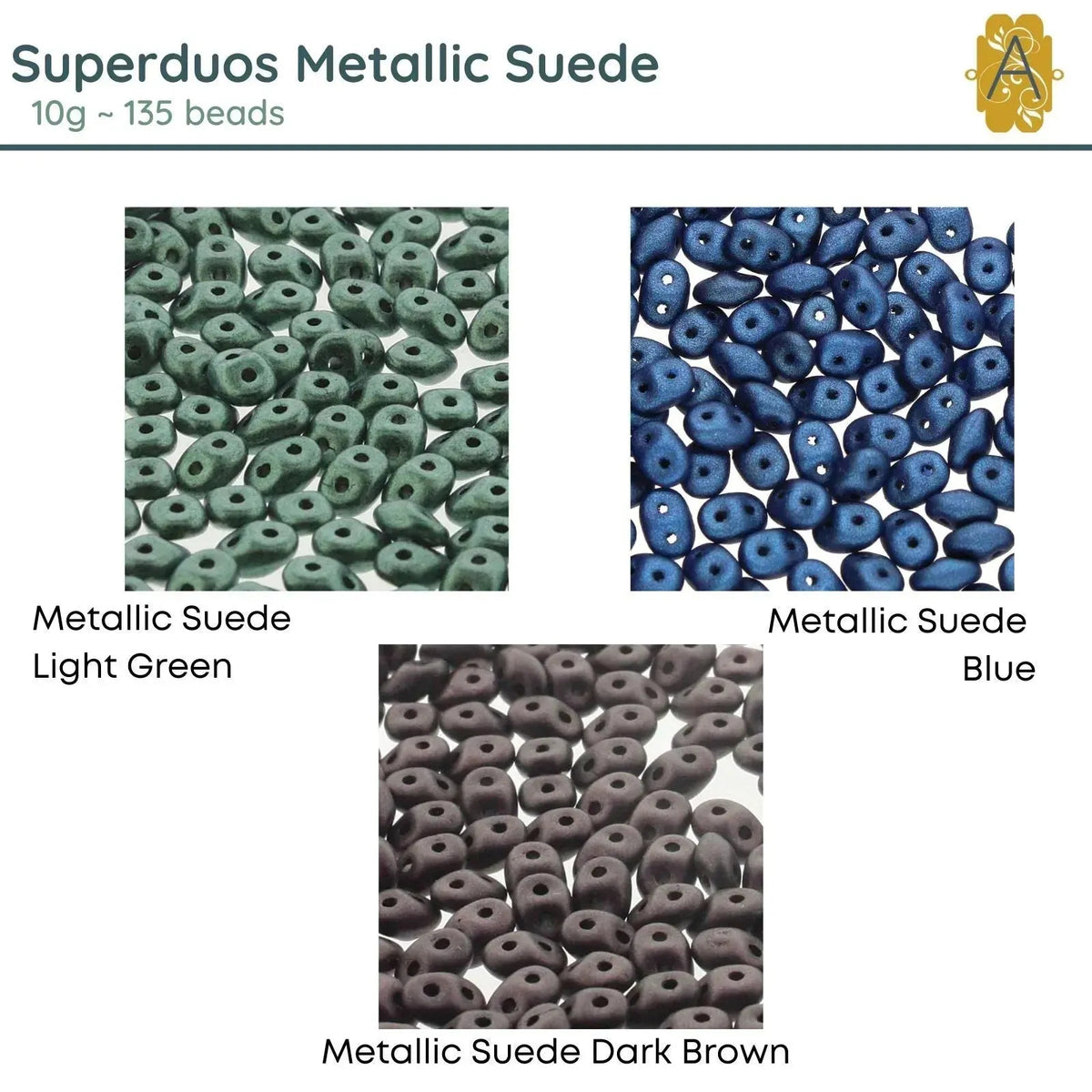 Superduo Beads, 10 g., Metallic Suede Collection, 3 Colors - The Argus Collection