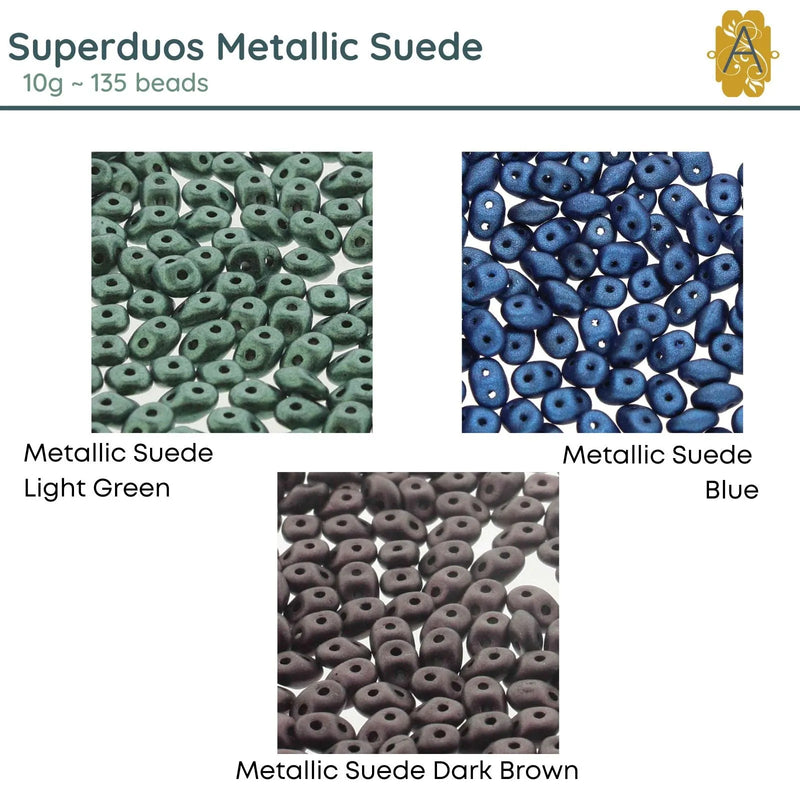 Superduo Beads, 10 g., Metallic Suede Collection, 3 Colors - The Argus Collection