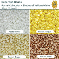 Superduo Beads, 10g., Pastels - Shades of Yellow/White, 4 Colors - The Argus Collection