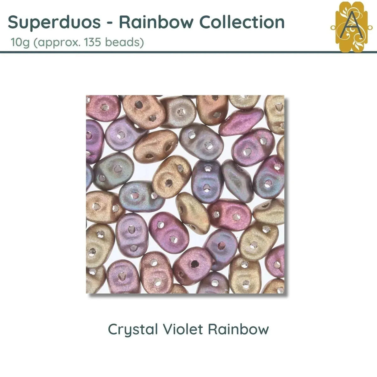 Superduo Beads, 10g., Crystal Rainbow Collection, 4 Colors - The Argus Collection