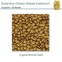 Superduo Beads, 10g., Classic Metals Collection, 10 Colors - The Argus Collection