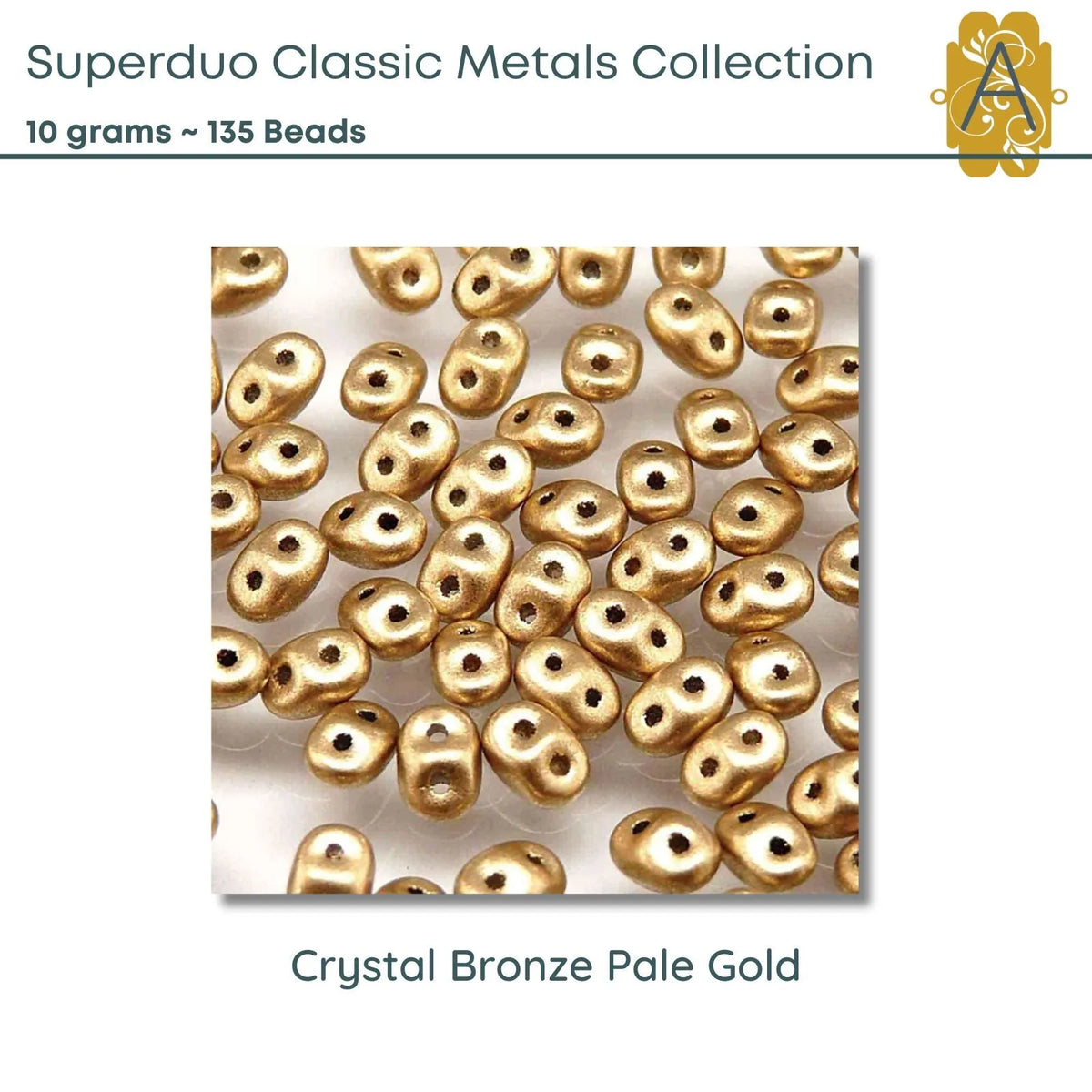 Superduo Beads, 10g., Classic Metals Collection, 10 Colors - The Argus Collection