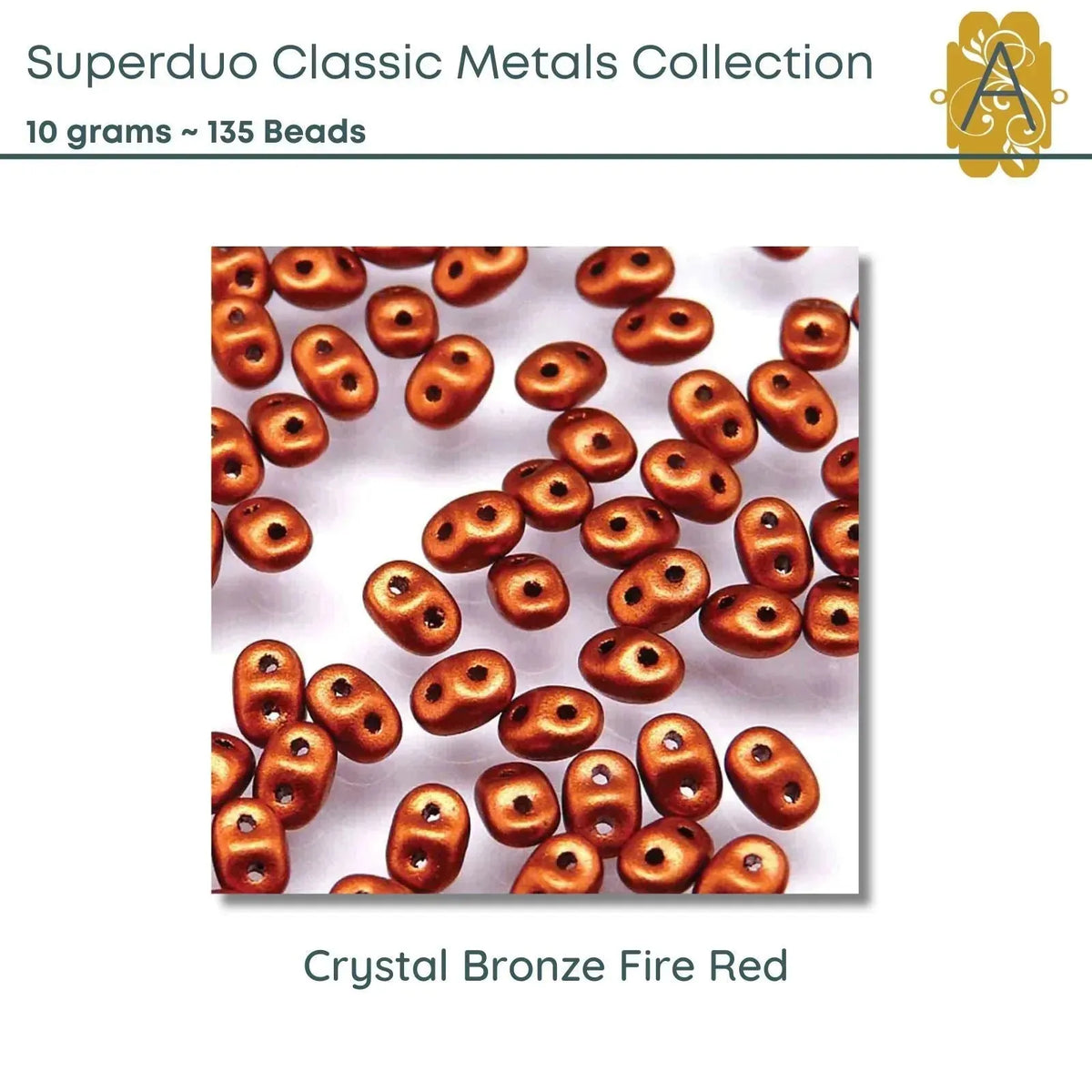 Superduo Beads, 10g., Classic Metals Collection, 10 Colors - The Argus Collection