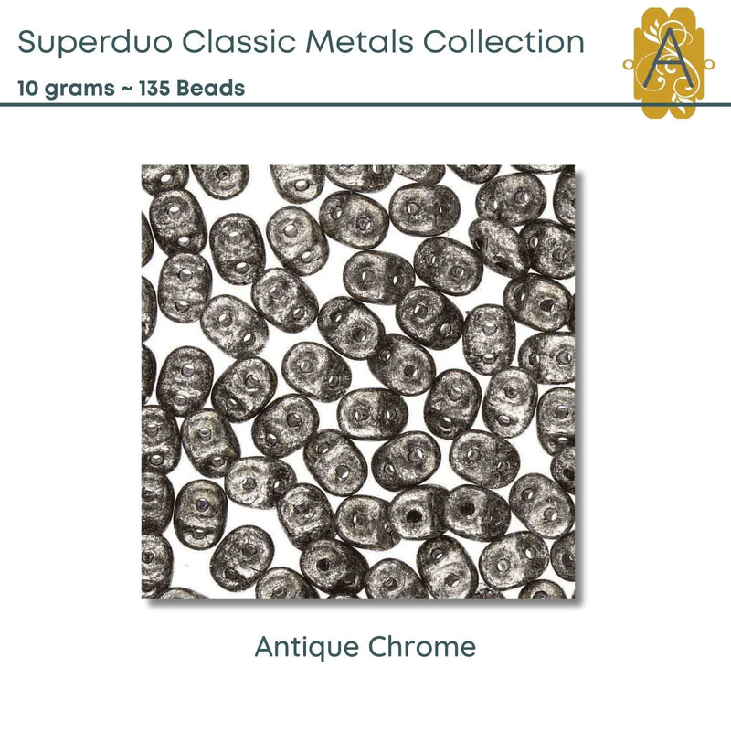 Superduo Beads, 10g., Classic Metals Collection, 10 Colors - The Argus Collection