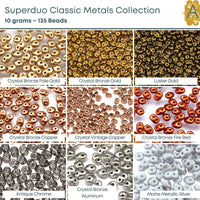 Superduo Beads, 10g., Classic Metals Collection, 10 Colors - The Argus Collection