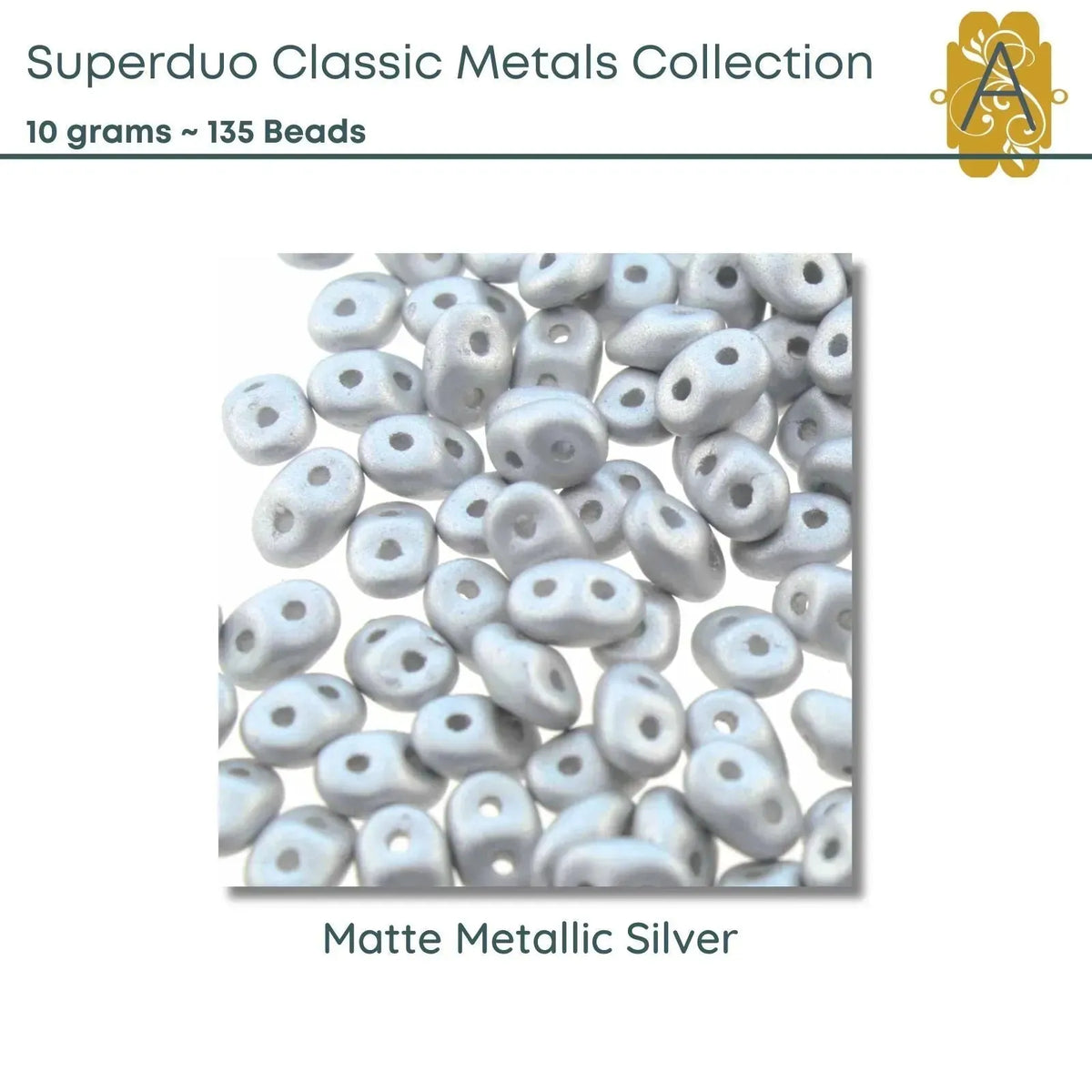 Superduo Beads, 10g., Classic Metals Collection, 10 Colors - The Argus Collection