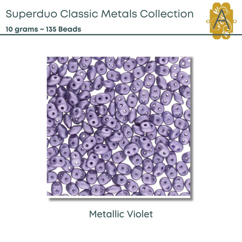 Superduo Beads, 10g., Metallic Violet - The Argus Collection