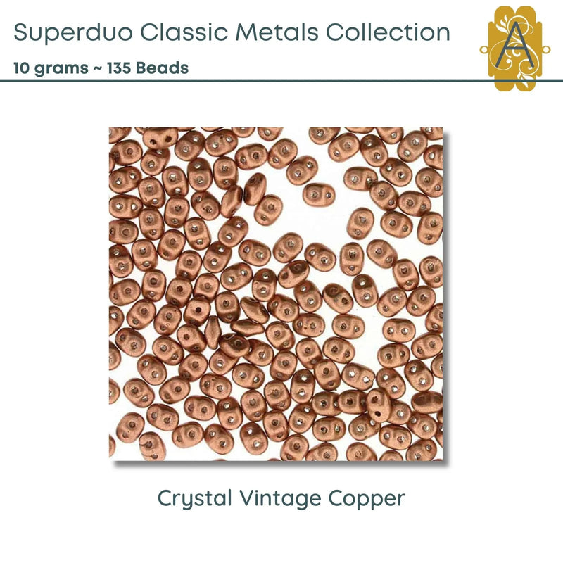 Superduo Beads, 10g., Classic Metals Collection, 10 Colors - The Argus Collection