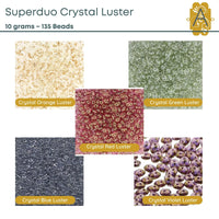 Superduo Beads, Crystal Luster Collection, 10g - The Argus Collection