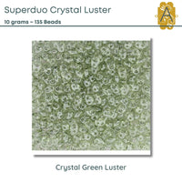 Superduo Beads, Crystal Luster Collection, 10g - The Argus Collection