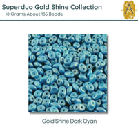 Superduo Beads,10g., Gold Shine Collection, 8 Colors - The Argus Collection