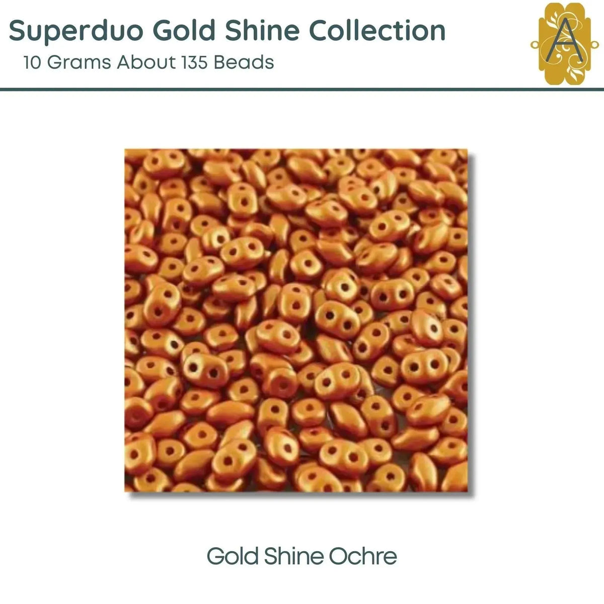 Superduo Beads,10g., Gold Shine Collection, 8 Colors - The Argus Collection