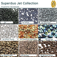 Superduo Beads, 10g., Jet Collection,9 Colors - The Argus Collection