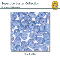 Superduo Beads, 10g., Luster Collection, 8 Colors - The Argus Collection