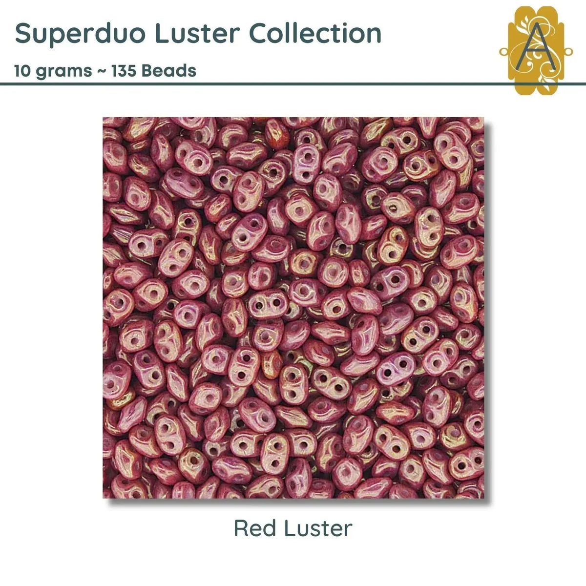 Superduo Beads, 10g., Luster Collection, 8 Colors - The Argus Collection