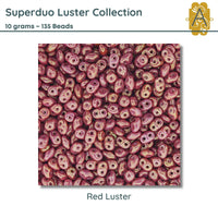 Superduo Beads, 10g., Luster Collection, 8 Colors - The Argus Collection