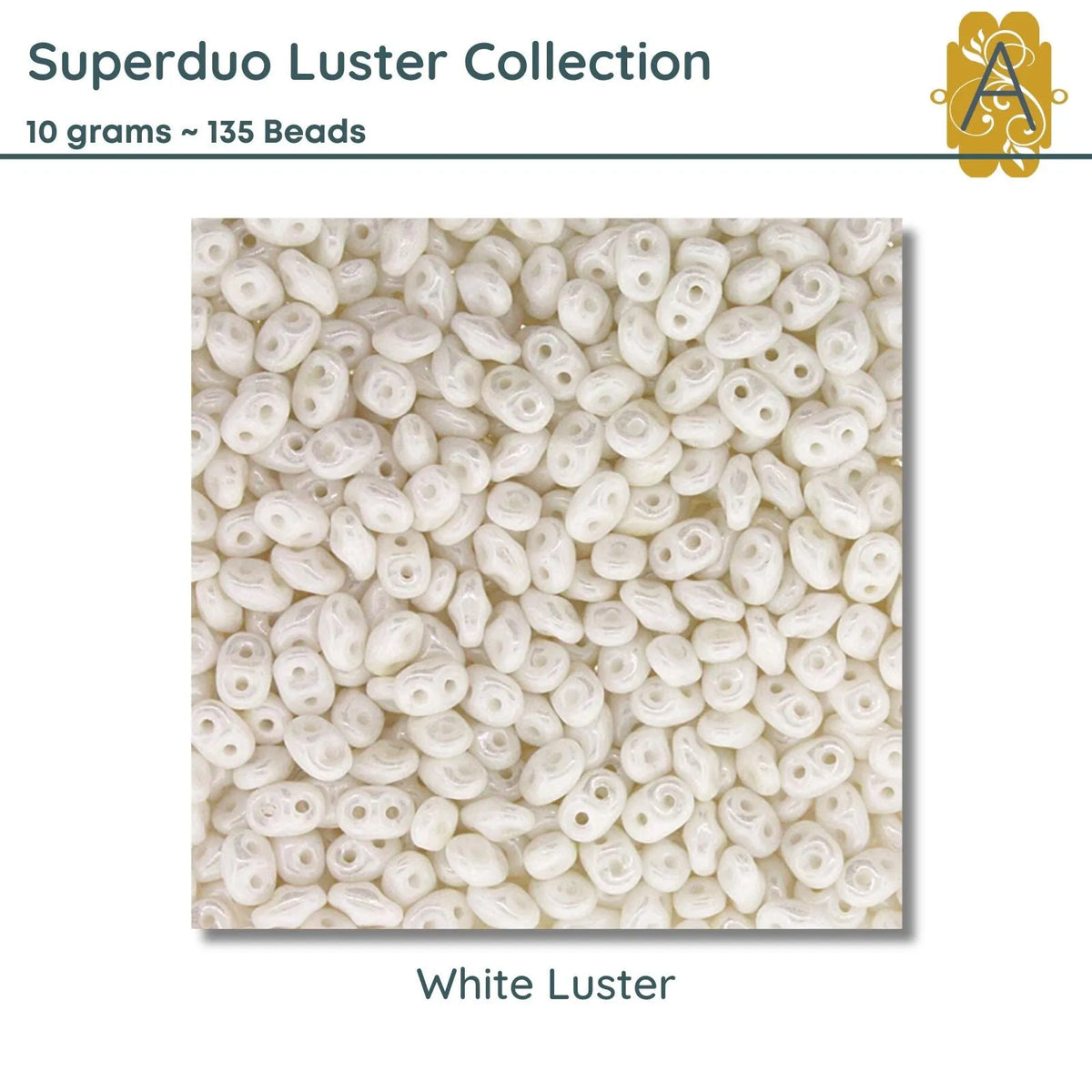 Superduo Beads, 10g., Luster Collection, 8 Colors - The Argus Collection