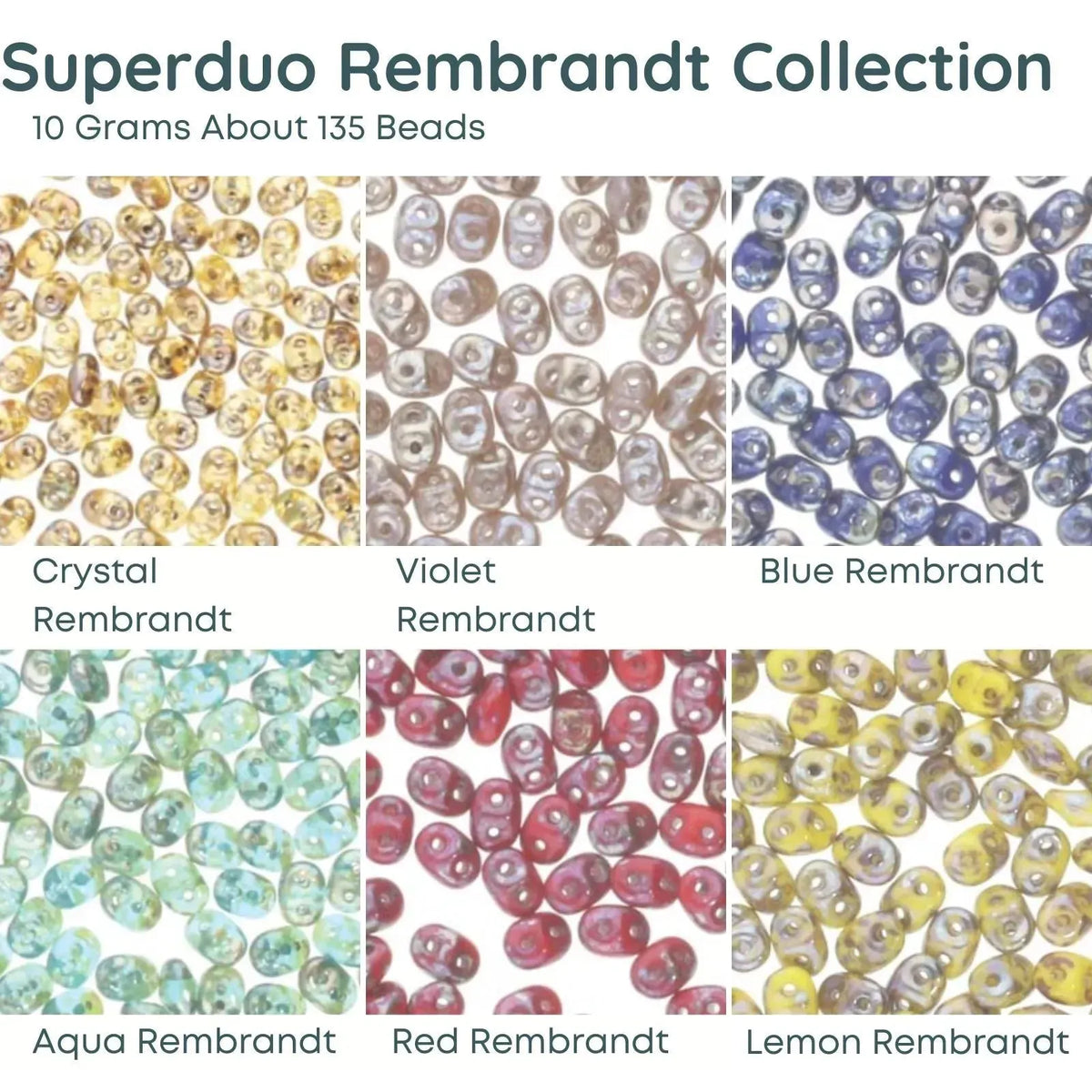 Superduo Beads, Rembrandt Collection, 10g. 6 Colors - The Argus Collection