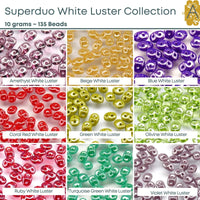 Superduo Beads, White Luster Collection, 10g. 9 Colors - The Argus Collection