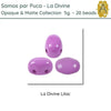 Purple 2-hole beads labeled 'La Divine Lilac' from the Opaque & Matte Collection by Samos par Puca.