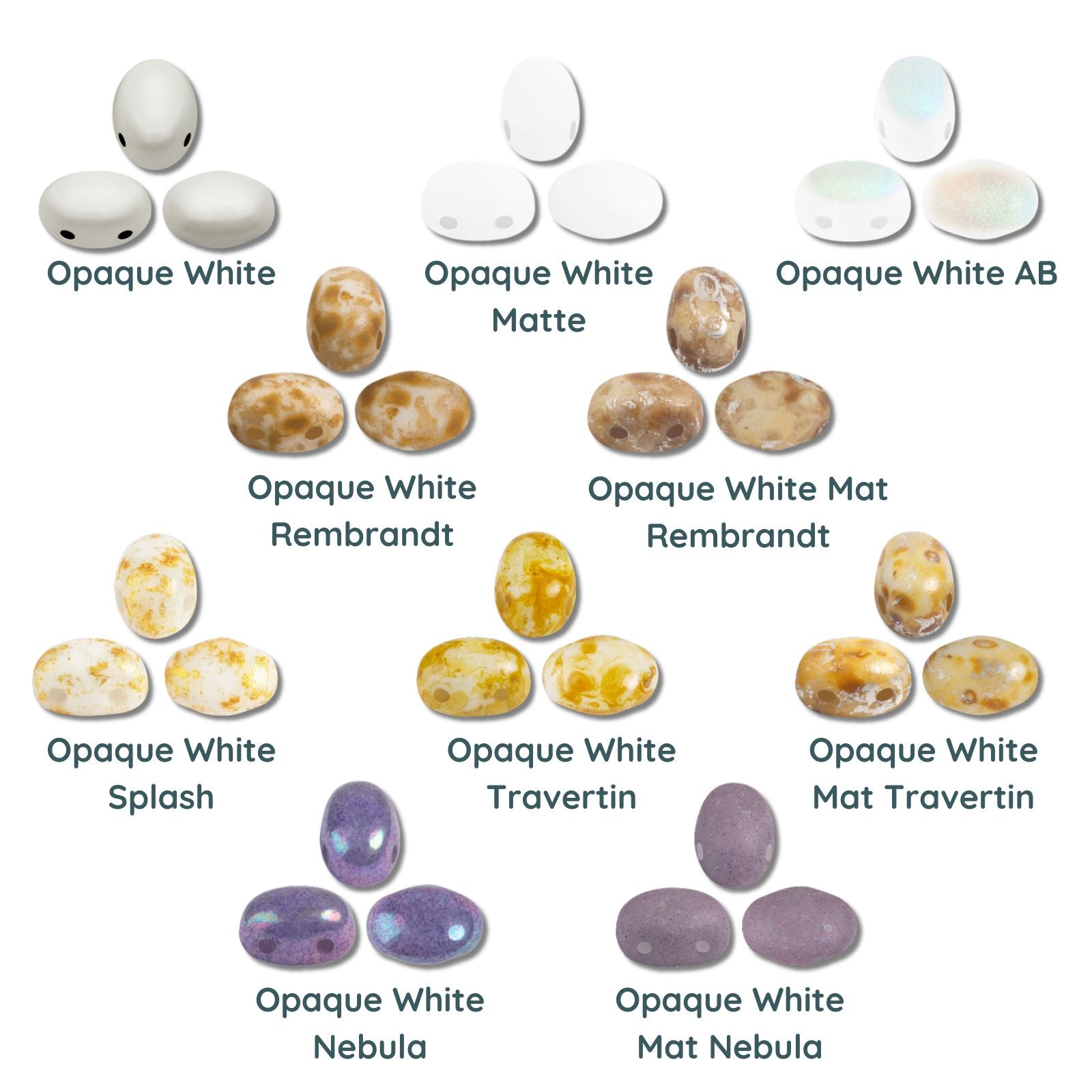 Samos Beads par Puca, Opaque White, 5g & 20g