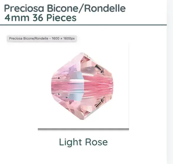 Preciosa Bicones/Rondelle, 4mm, Light Rose - The Argus Collection