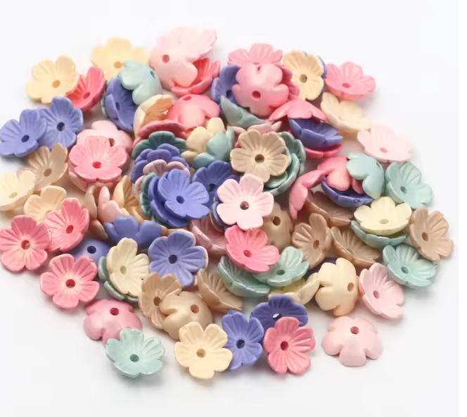 Blossom Lucite Flower Beads or Bead Caps, 10mm - Blossom Lucite Flower Beads or Bead Caps, 10mm - Ivory / 10 Pieces , The Argus Collection