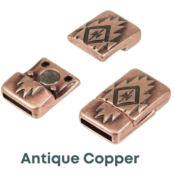 Southwestern, 10mm Flat Leather Magnetic Clasp, Made in Europe - Southwestern, 10mm Flat Leather Magnetic Clasp, Made in Europe - Antique Copper , The Argus Collection