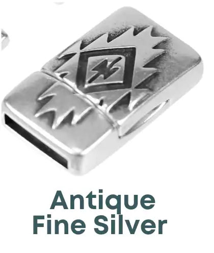 Southwestern, 10mm Flat Leather Magnetic Clasp, Made in Europe - Southwestern, 10mm Flat Leather Magnetic Clasp, Made in Europe - Antique Fine Silver Plate , The Argus Collection