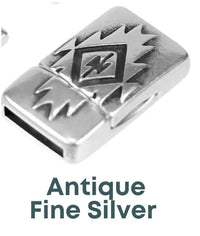 Southwestern, 10mm Flat Leather Magnetic Clasp, Made in Europe - Southwestern, 10mm Flat Leather Magnetic Clasp, Made in Europe - Antique Fine Silver Plate , The Argus Collection