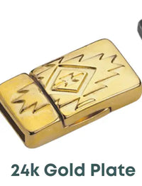 Southwestern, 10mm Flat Leather Magnetic Clasp, Made in Europe - Southwestern, 10mm Flat Leather Magnetic Clasp, Made in Europe - 24K Gold Plate , The Argus Collection