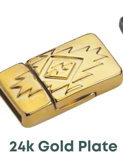 Southwestern, 10mm Flat Leather Magnetic Clasp, Made in Europe - Southwestern, 10mm Flat Leather Magnetic Clasp, Made in Europe - 24K Gold Plate , The Argus Collection