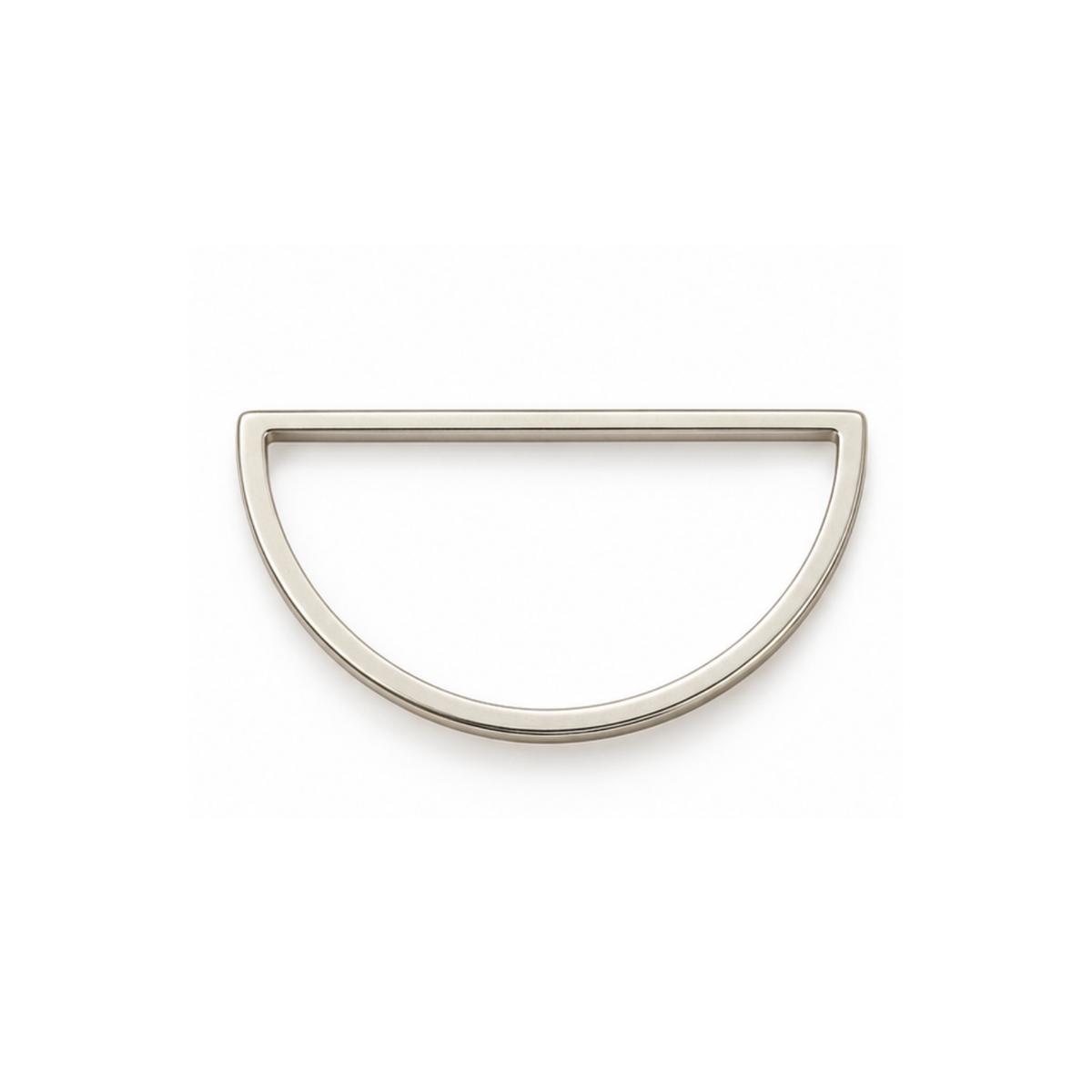 A minimalist, semi-circular open metal bar with a polished silver finish, shown against a solid white background.