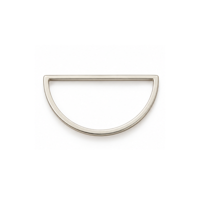 A minimalist, semi-circular open metal bar with a polished silver finish, shown against a solid white background.