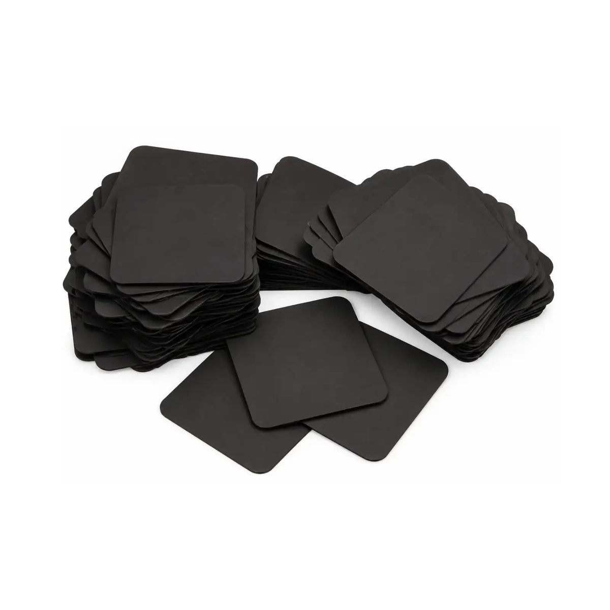 Stack of black Shine-Rite 1 x 1 inch anti-tarnish tabs for jewelry and metal storage.