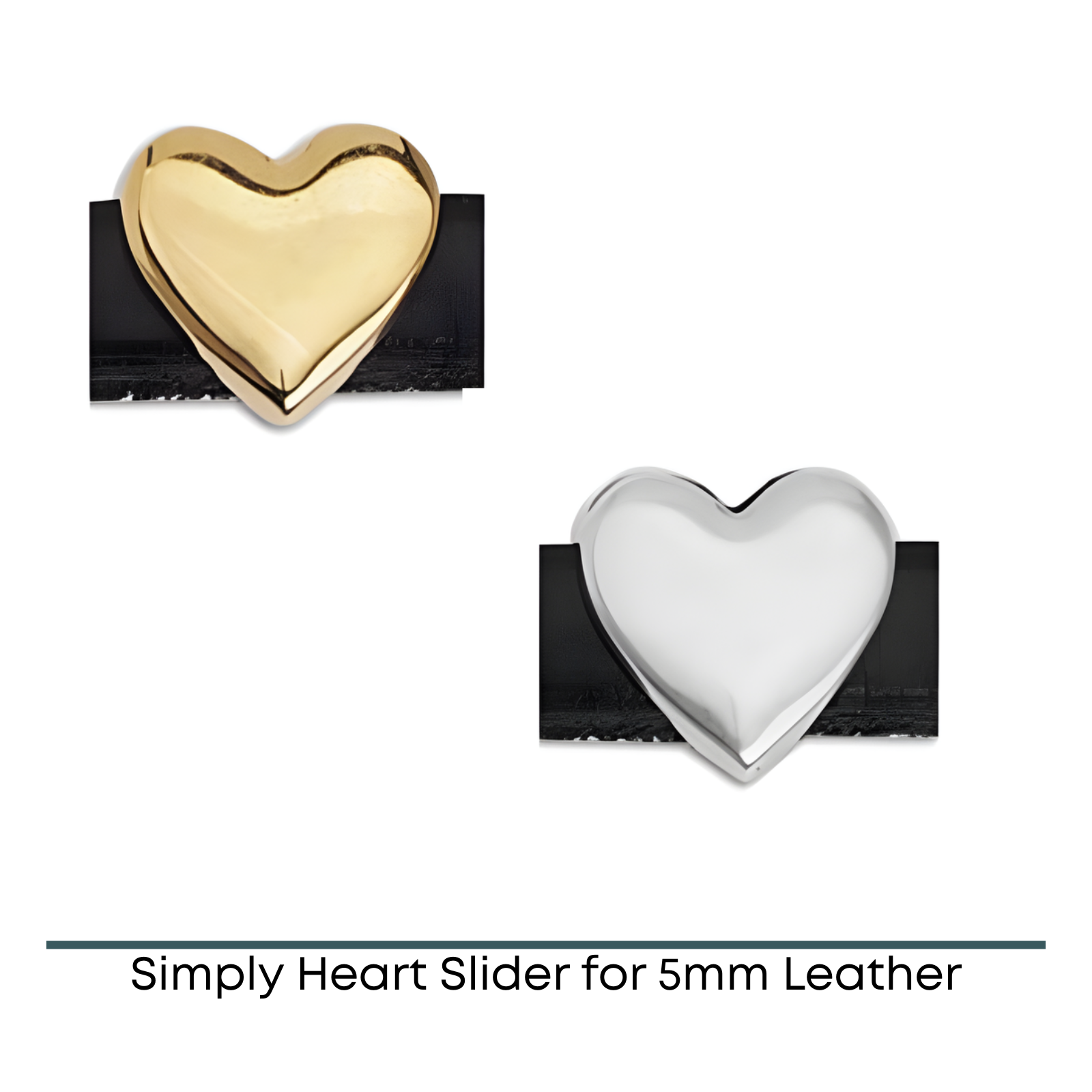 Simply Heart, Slider for 5mm Flat Leather or Cork