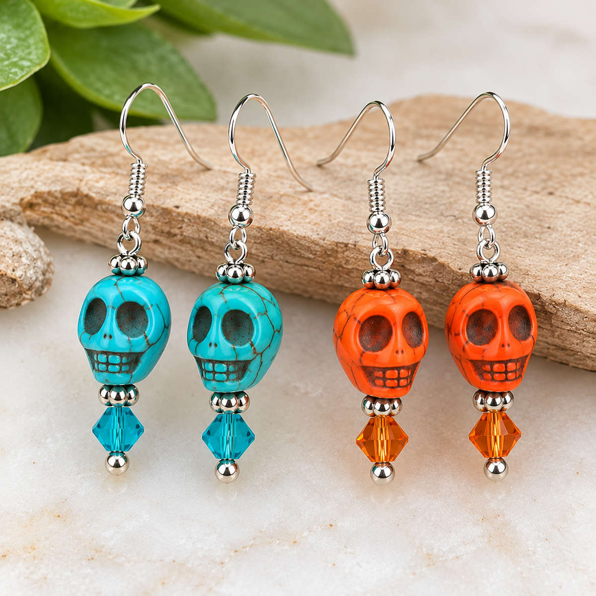 Skull Beads – Orange & Turquoise – 2 Sizes