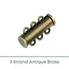 Slide Lock Tube Clasps, 3 Strand in an Antique Brass Finish - The Argus Collection