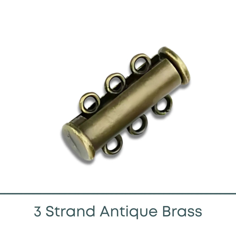 Slide Lock Tube Clasps, 3 Strand in an Antique Brass Finish - The Argus Collection