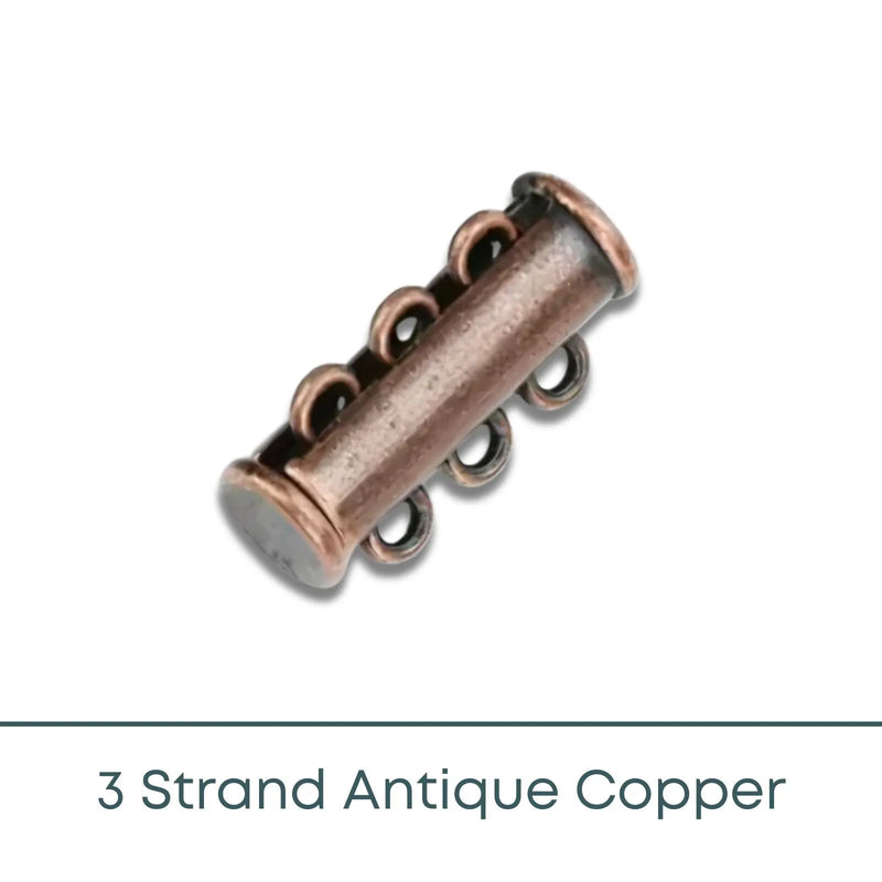 Slide Lock Tube Clasps, 3 Strand in an Antique Copper Finish - The Argus Collection