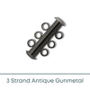 Slide Lock Tube Clasps, 3 Strand in an Antique Gunmetal Finish - The Argus Collection