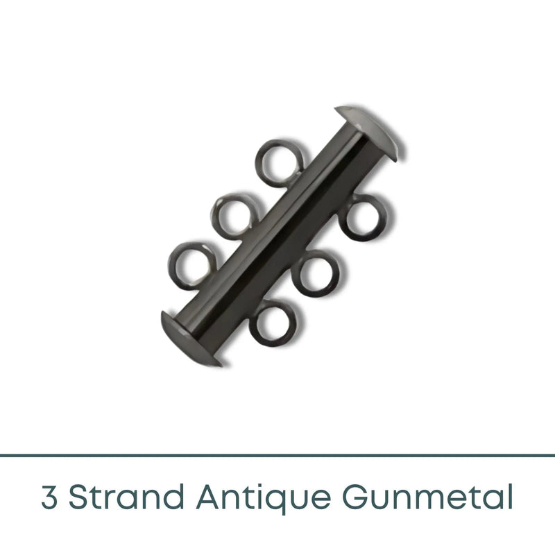 Slide Lock Tube Clasps, 3 Strand in an Antique Gunmetal Finish - The Argus Collection