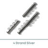 Slide Lock Tube Clasps, 4 Strand in a Silver Finish - The Argus Collection