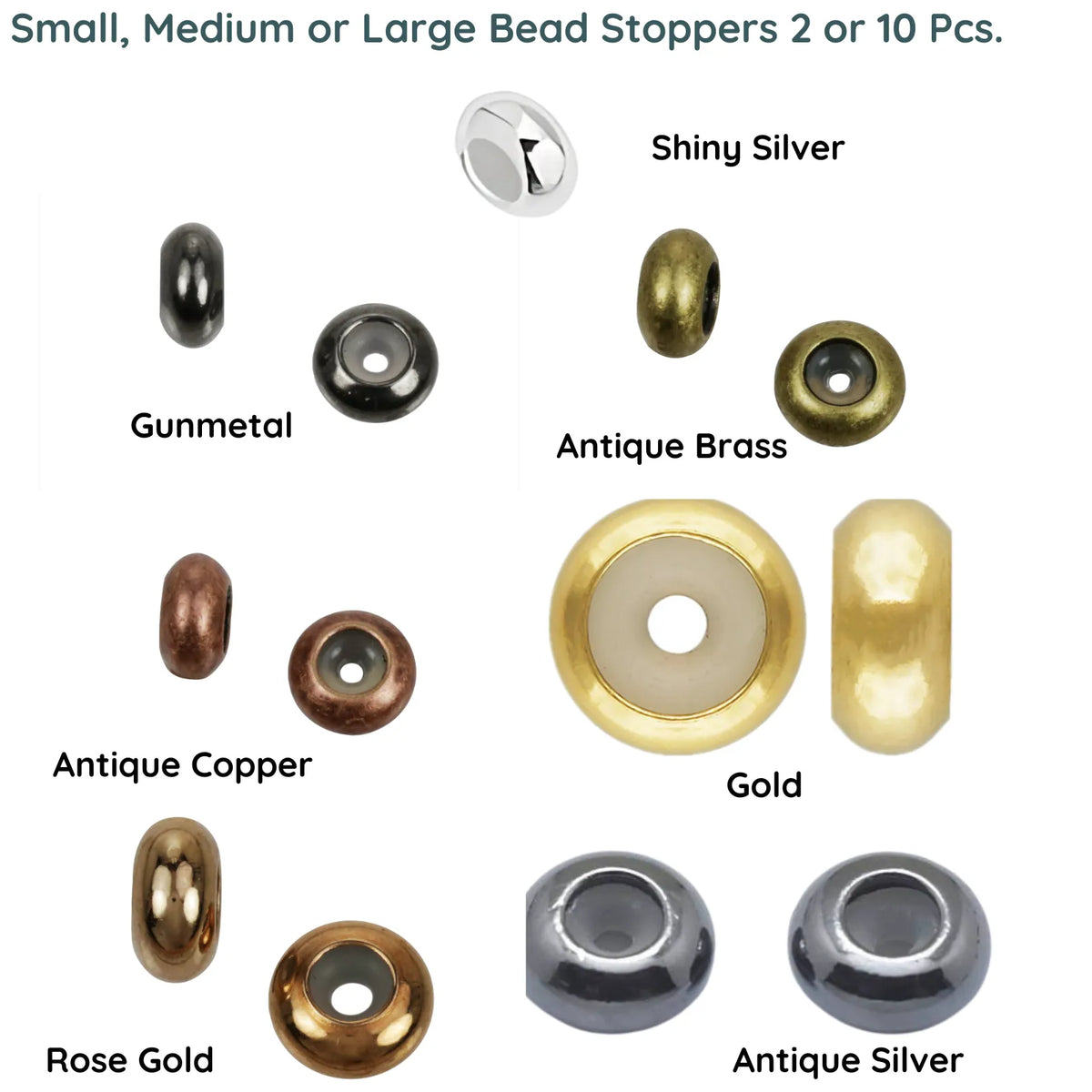 Bead Stoppers for Leather, Cord or Chain, Small, Medium or Large, 7 Finishes - The Argus Collection