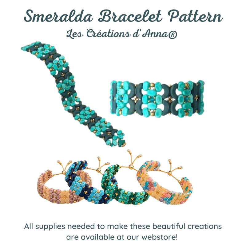 Smeralda Bracelet Pattern by Les Creations d'Anna with jewelry supplies on a white background