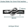 Snake Slider, for 5mm Flat Leather or Cork, Antique Silver or 24K Gold Plate - The Argus Collection