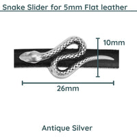 Snake Slider, for 5mm Flat Leather or Cork, Antique Silver or 24K Gold Plate - The Argus Collection